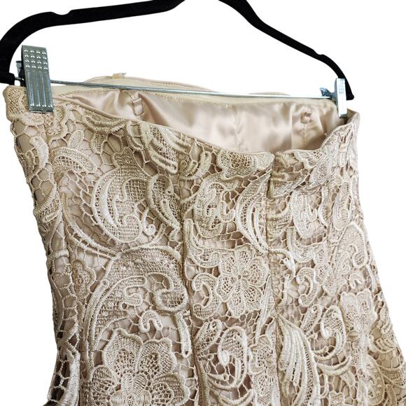 Cache Womens Vintage Gold Lace Strapless Dress Size 8 Floral Lace Mini Cocktail - Picture 6 of 13
